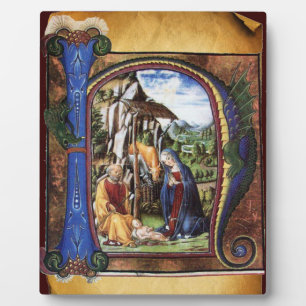 PLAQUE PHOTO MONOGRAMME DE LA NATIVITÉ PARCHEMENT DE NOËL