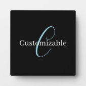 Plaque Photo Monogramme de script cursif éditable Noir Bleu Bla (Devant)