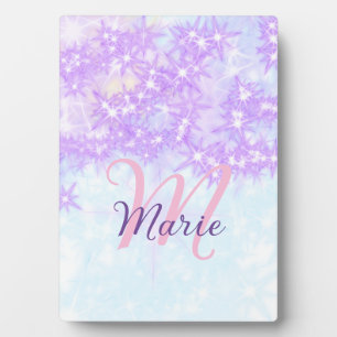 Plaque Photo Monogramme étoile pailleté rose violet ajouter let