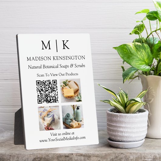 Plaque Photo Monogramme ou ajouter un logo Business QR Code 3 P