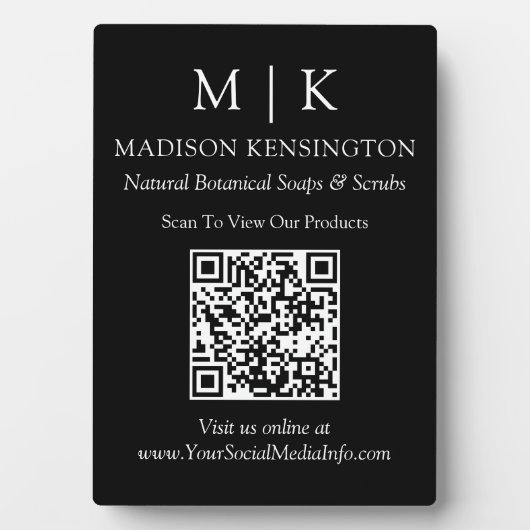 Plaque Photo Monogramme ou ajouter un logo Business QR Code noi (Devant)
