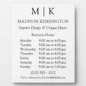 Plaque Photo Monogramme ou ajouter un logo Heures d'ouverture (Devant)