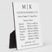 Plaque Photo Monogramme ou ajouter un logo Heures d'ouverture (Côté)