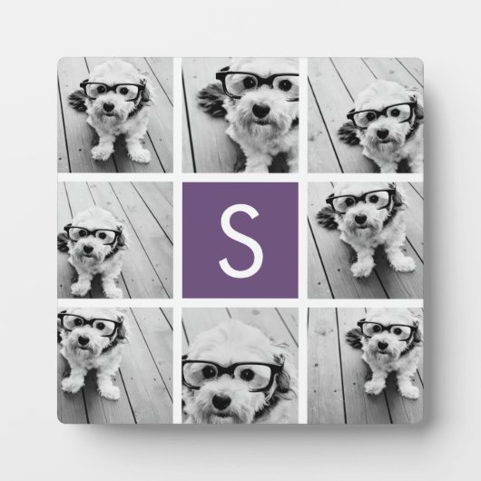 Plaque Photo Monogramme personnalisé Eggplant et collage photo  (Devant)