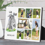 Plaque Photo Monogramme personnalisé Golf Photo Collage<br><div class="desc">Cette plaque photo personnalisée avec un pied de chevalet est une excellente façon d'honorer des souvenirs préférés avec une touche d'inspiration golf. Sur le côté gauche, le design comprend un sac de golf à l'aquarelle avec un monogramme personnalisé imprimé sur le sac lui-même. Ci-dessous, le nom du destinataire apparaît dans...</div>