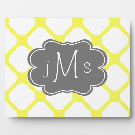 Plaque Photo Monogramme personnalisé Motif Art déco jaune et bl (Devant)
