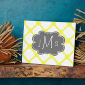 Plaque Photo Monogramme personnalisé Motif Art déco jaune et bl (Côté)