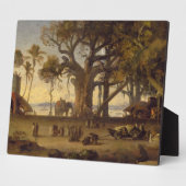 Plaque Photo Moonlit Scene of Indian Figures and Elephants amon (Côté)