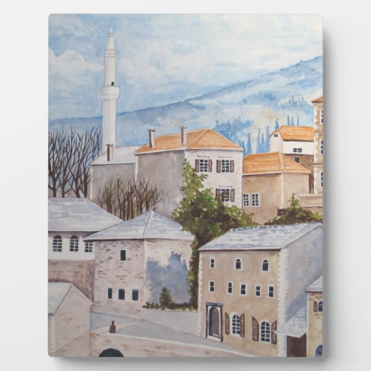 Plaque Photo Mostar, Bosnie - Peinture Townscape Acrylique (Devant)