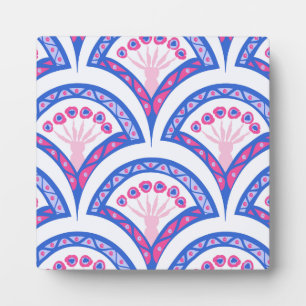 Plaque Photo motif damassé floral bleu