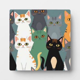 Plaque Photo Motif de foule de chats de dessin animé coloré