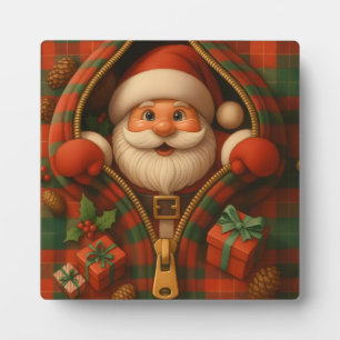 Plaque Photo Motif de Noël Père Noël à carreaux