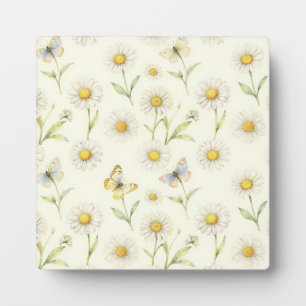 Plaque Photo Motif de prairie à daisies et papillons à l'aquare