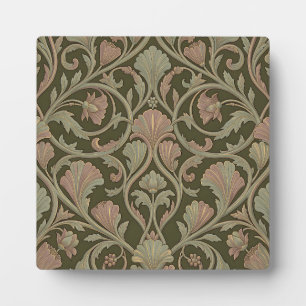 Plaque Photo Motif floral Art Nouveau vert foncé rose vintage