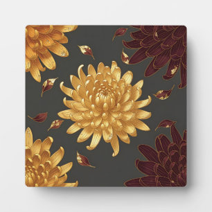 Plaque Photo Motif floral bordeaux chrysanthème or luxe