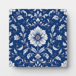 Plaque Photo Motif floral en porcelaine bleu marine