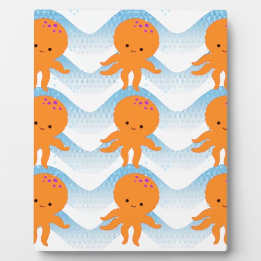 Plaque Photo Motif Octopus Orange Et Vagues Bleues (Devant)