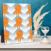 Plaque Photo Motif Octopus Orange Et Vagues Bleues (Côté)