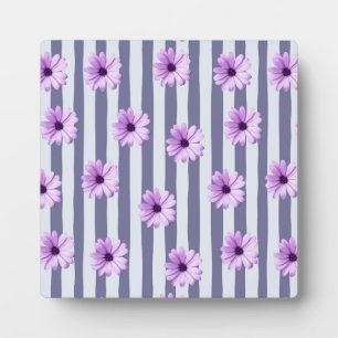 Plaque Photo motif rayé avec des marguerites violettes