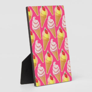 Plaque Photo Motif rose Kawaii avec crème glacée aux fraises