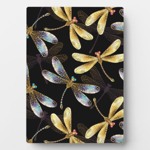 Plaque Photo Motif sans couture avec libellules dorées