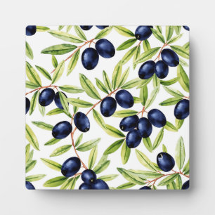 Plaque Photo Motif sans couture d'olives noires à l'aquarelle é