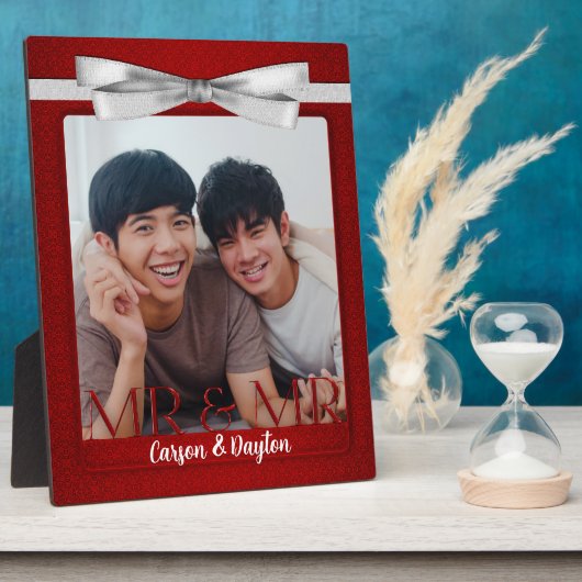 Plaque Photo Mr & Mr Gay Mariage Red Damask Photo (Côté)