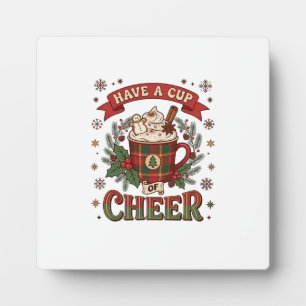 Plaque Photo Mug à plaid de Noël avec tasse de joie et cacao ch