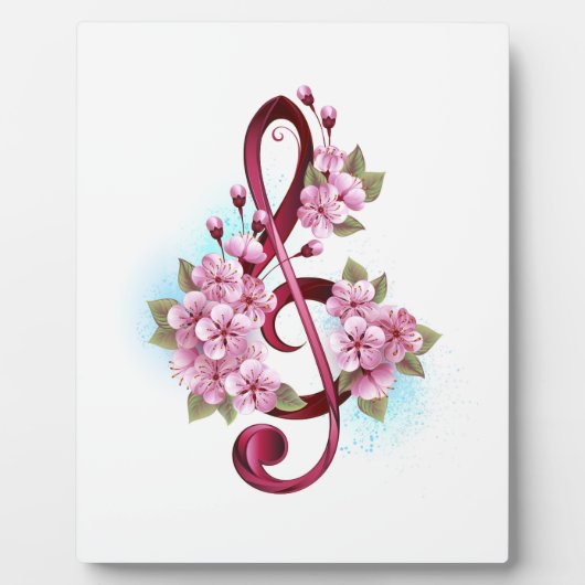 Plaque Photo Musical treble clef notes with sakura flowers (Devant)