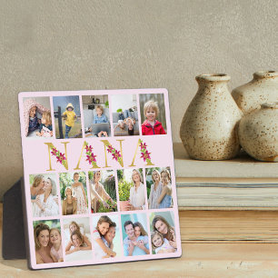 Plaque Photo Nana Gold Letters 15 Vertical Photo Collage rose