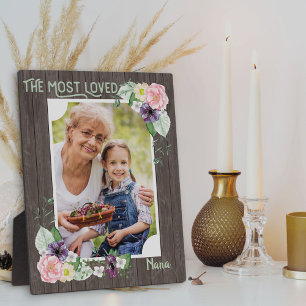Plaque Photo Nana la Plus Aimée - Fleur Florale en Bois Rustiqu