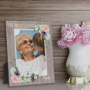Plaque Photo Nana la plus aimée - Photo florale aquarelle rusti