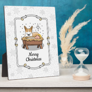 Plaque Photo Nativité de Noël Pembroke Welsh Corgi (rouge1) Amu