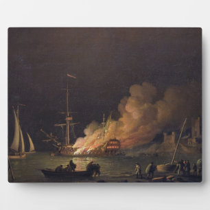 Plaque Photo Navire en feu de nuit, c.1756 (huile sur toile)