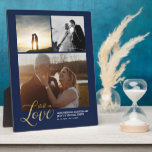 Plaque Photo Navy & Gold Love Anniversary Gift Photo Collage<br><div class="desc">Capture your special moments with this personalized photo plaque. This custom design features a stylish gold letterin "Still in Love" with photo collage with a navy blue background. This will be a great gift for couple's wedding anniversary celebration. More photo gifts are available at my shop BaraBomDesign.</div>