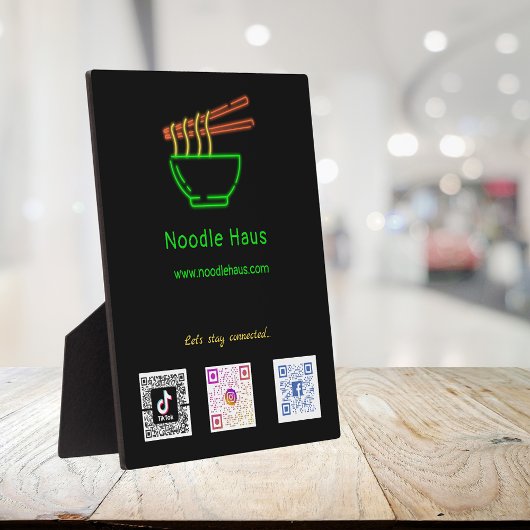 Plaque Photo Neon Asian Noodle Bowl Social Media Scan Codes