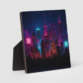 Plaque Photo Neon City Skyline : Rétro-futurisme (Recto)