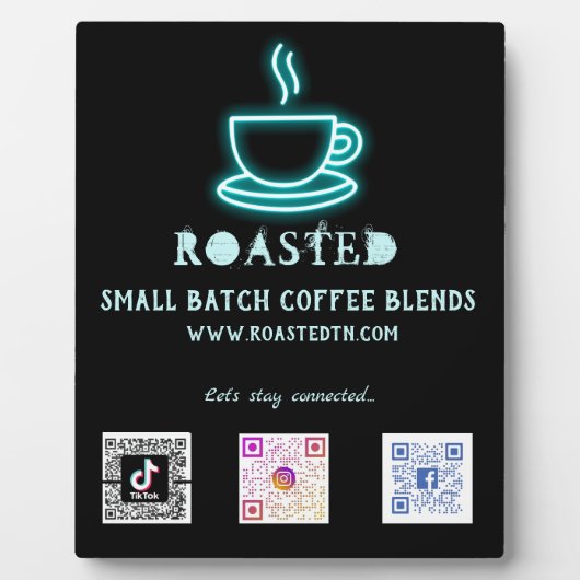 Plaque Photo Neon Coffee Cup Social Media QR Codes (Devant)