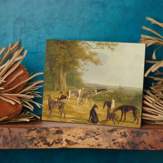 Plaque Photo Neuf Greyhounds dans un paysage (huile sur toile) (Côté)