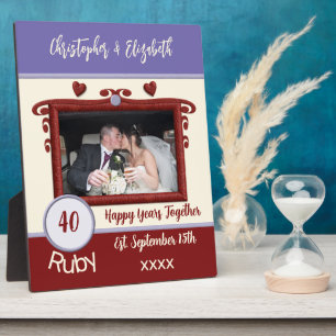 Plaque Photo Noces de rubis 40 ans anniversaire ajouter noms ph