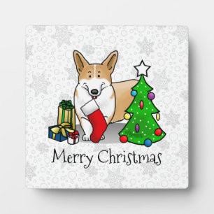 Plaque Photo Noël 2 Pembroke Welsh Corgi (rouge 1) Tree Cute