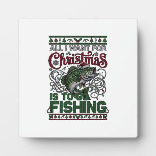 Plaque Photo Noël Allez Pêcher Poisson Père Noël Chapeau Lumièr