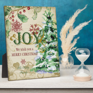 Plaque Photo Noël Arbre Pine Cône Joy Snowflake Collage