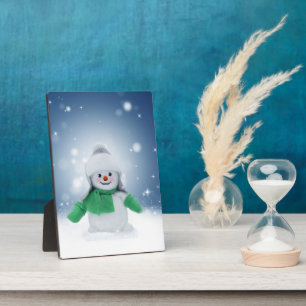 Plaque Photo Noël bonhomme de neige SlipperyJoe foulard vert m