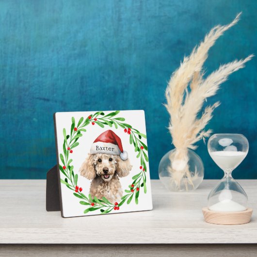 Plaque Photo Noël Chien Poodle Santa Hat Holiday (Insitu)