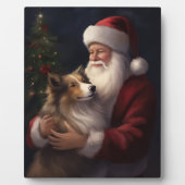Plaque Photo Noël festif de Shetland Sheepdog Père Noël (Devant)