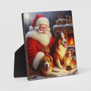 Plaque Photo Noël Père Noël avec Chiens 1