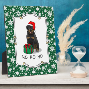 Plaque Photo Noël Père Noël Casquette Rottweiler Chien Drôle