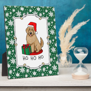Plaque Photo Noël Père Noël Goldendoodle (rouge or) Chien migno