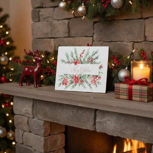 Plaque Photo Noël poinsettia aquarelle et verdure